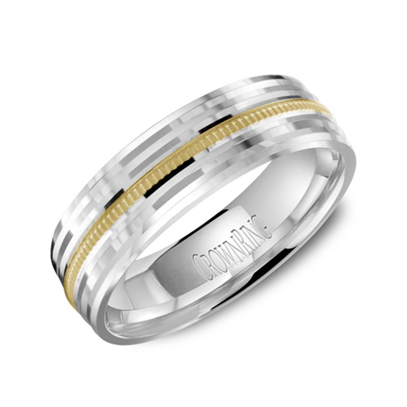 14K White and Yellow Gold 6mm Beveled Wedding Band