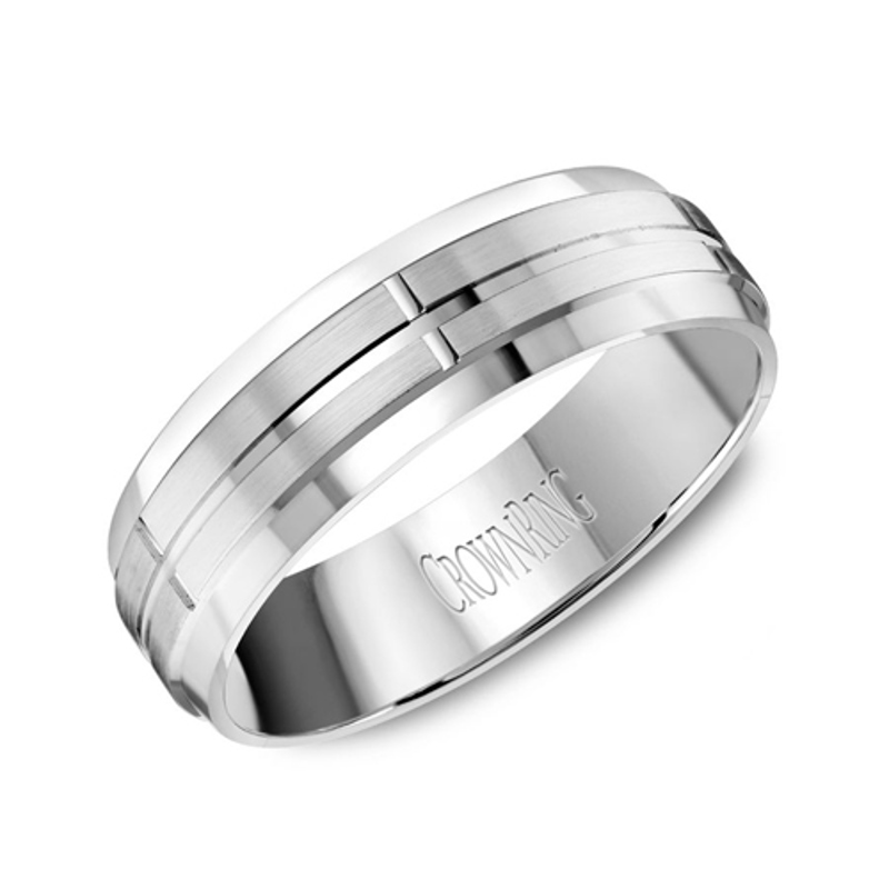 14K White Gold 6mm Beveled Wedding Band