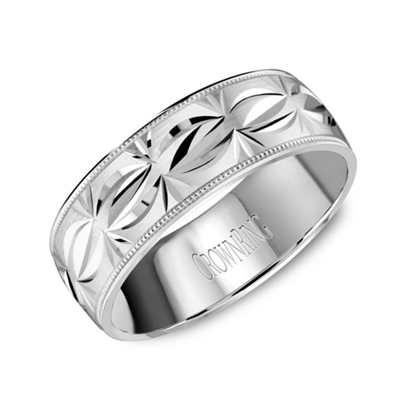 14K White Gold 7mm Diamond Cut Wedding Band