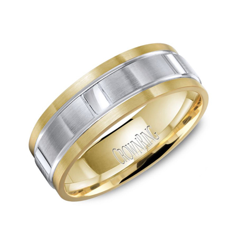 14K White and Yellow Gold 7mm Notched Wedding Band