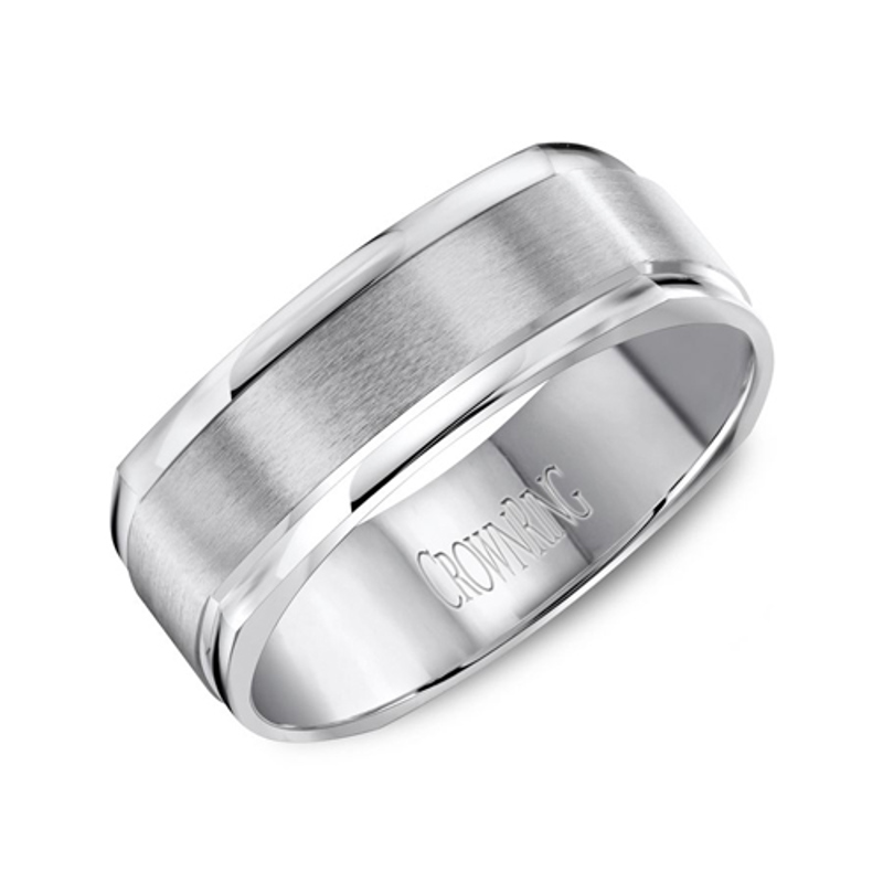 14K White Gold 7mm Square Brushed Wedding Band