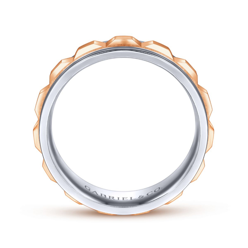 14K White and Rose Gold 8mm Center Cubes Wedding Band