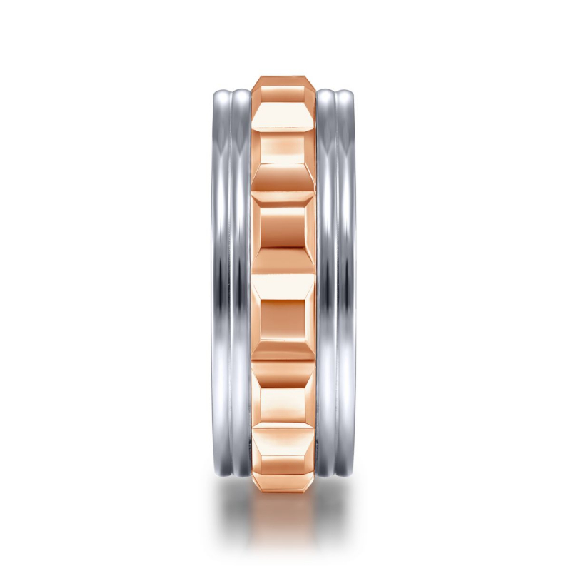 14K White and Rose Gold 8mm Center Cubes Wedding Band