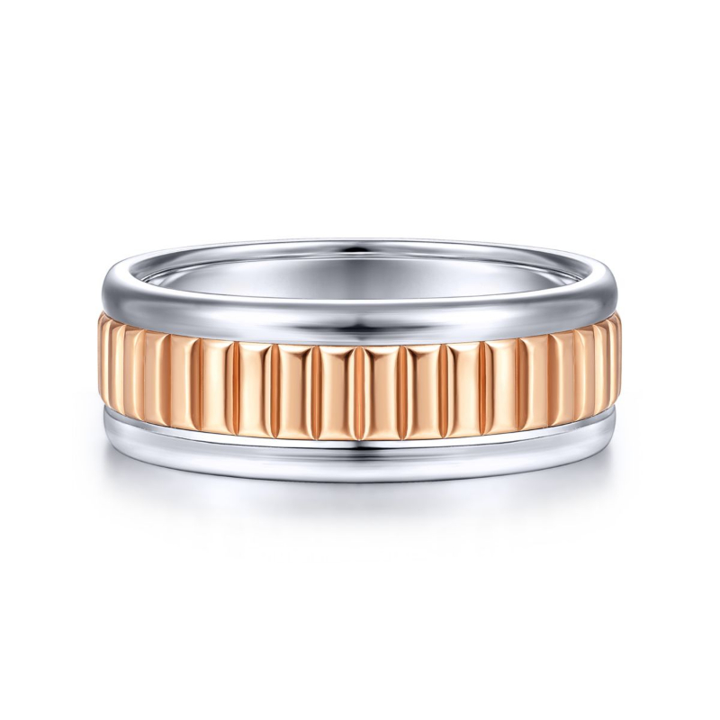 14K White and Rose Gold 8mm Grooved Wedding Band