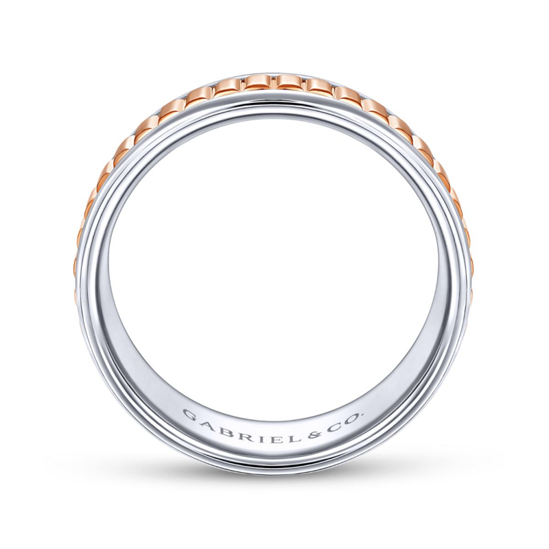 14K White and Rose Gold 8mm Grooved Wedding Band