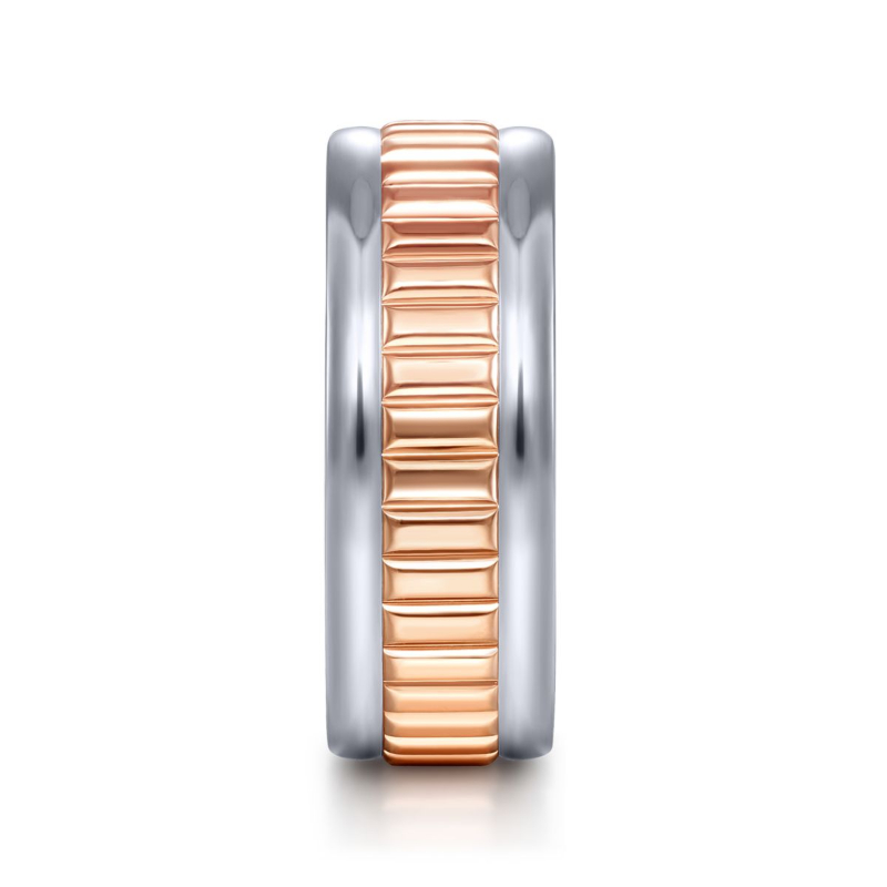 14K White and Rose Gold 8mm Grooved Wedding Band
