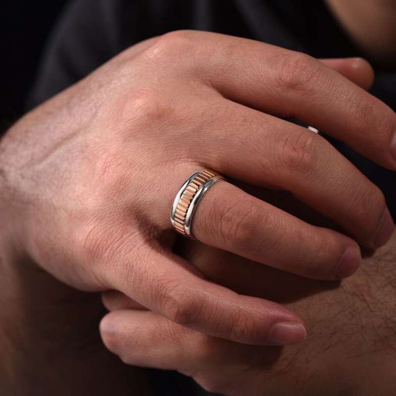 14K White and Rose Gold 8mm Grooved Wedding Band