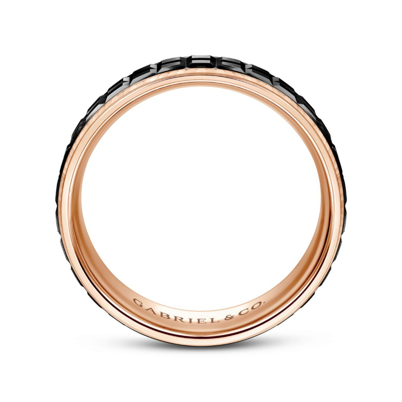 14K Rose Gold and Black Overlay 7mm Double Cube Wedding Band