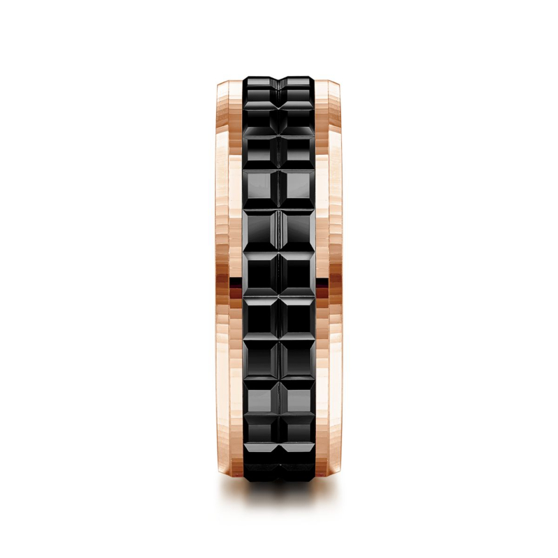 14K Rose Gold and Black Overlay 7mm Double Cube Wedding Band