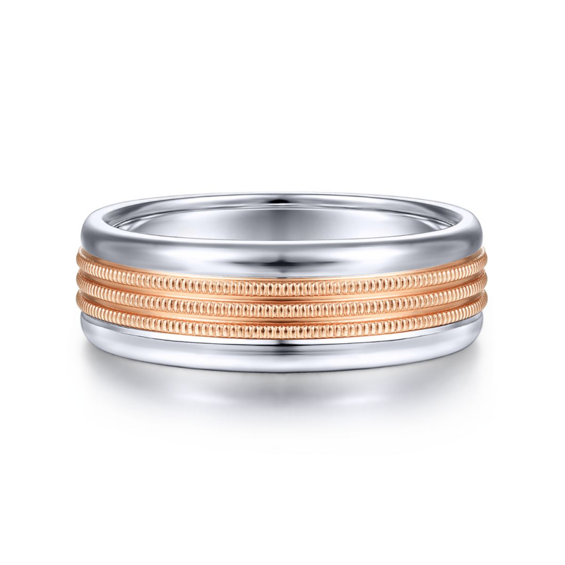14K White and Rose Gold 7mm Rope Center Wedding Band