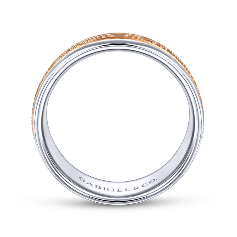 14K White and Rose Gold 7mm Rope Center Wedding Band