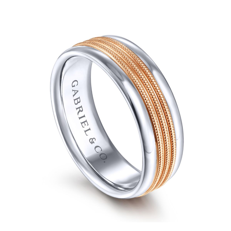 14K White and Rose Gold 7mm Rope Center Wedding Band