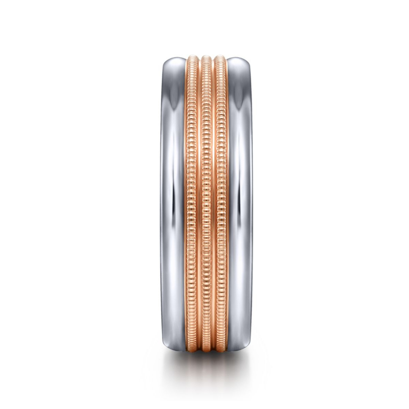 14K White and Rose Gold 7mm Rope Center Wedding Band