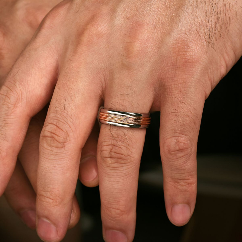 14K White and Rose Gold 7mm Rope Center Wedding Band