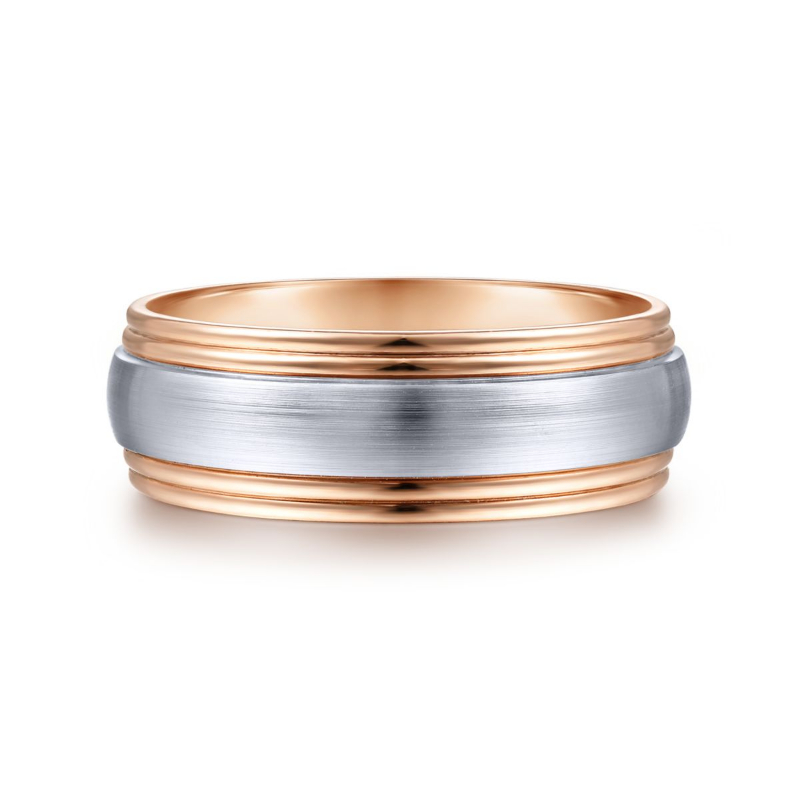 14K Rose and White Gold 8mm Sandblast Wedding Band