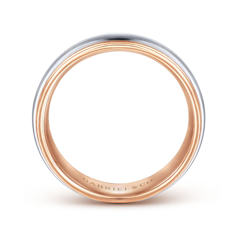 14K Rose and White Gold 8mm Sandblast Wedding Band