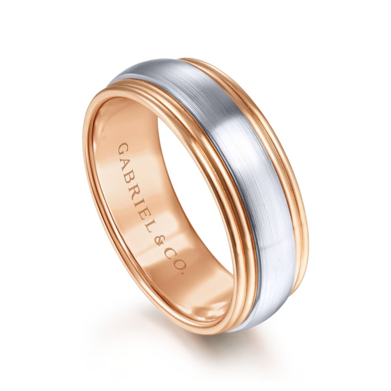 14K Rose and White Gold 8mm Sandblast Wedding Band