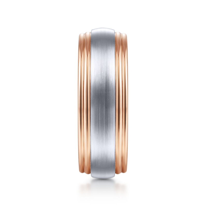 14K Rose and White Gold 8mm Sandblast Wedding Band