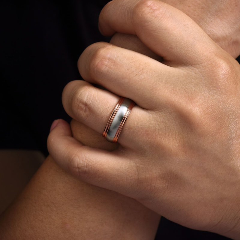 14K Rose and White Gold 8mm Sandblast Wedding Band