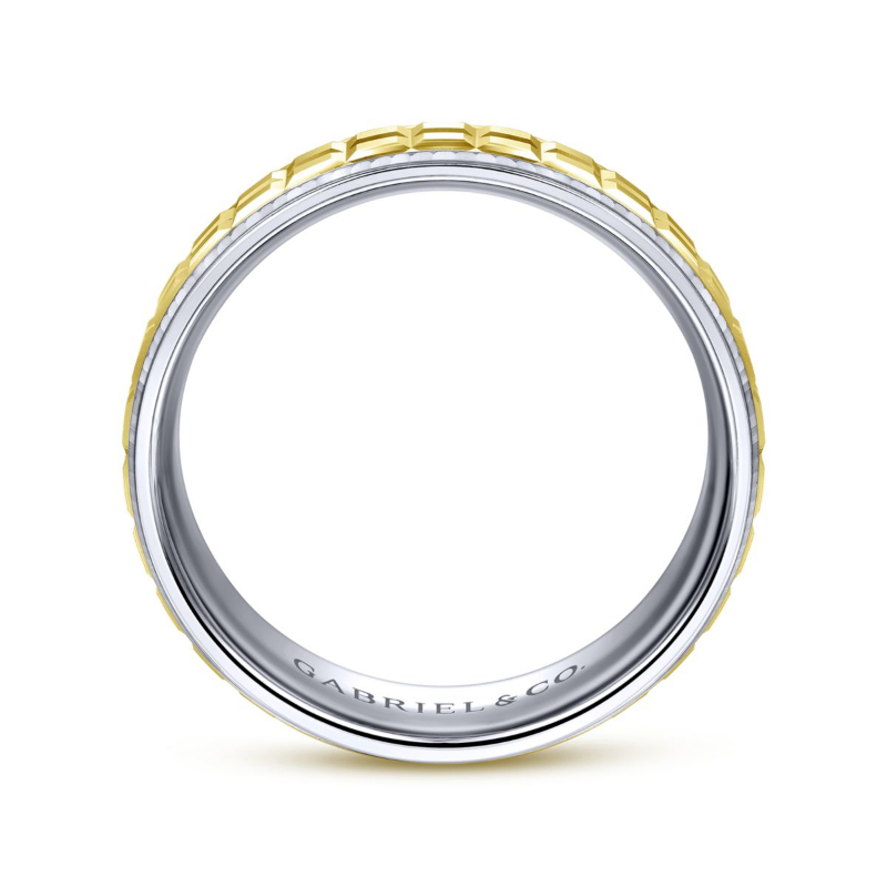14K White and Yellow Gold 7mm Double Cube Wedding Band