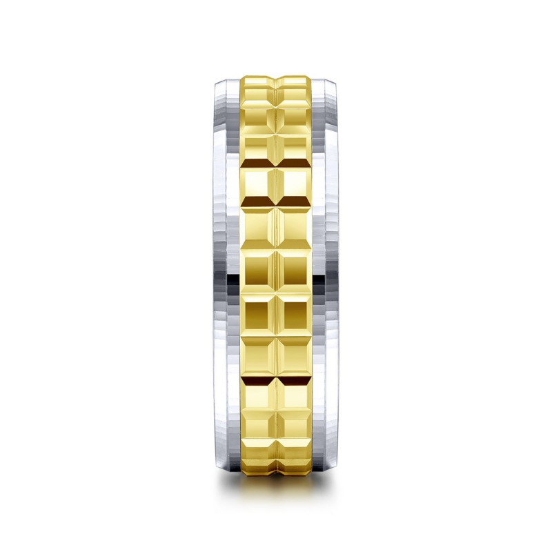 14K White and Yellow Gold 7mm Double Cube Wedding Band