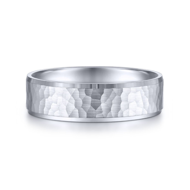 14K White Gold 6mm Hammered Finish Wedding Band