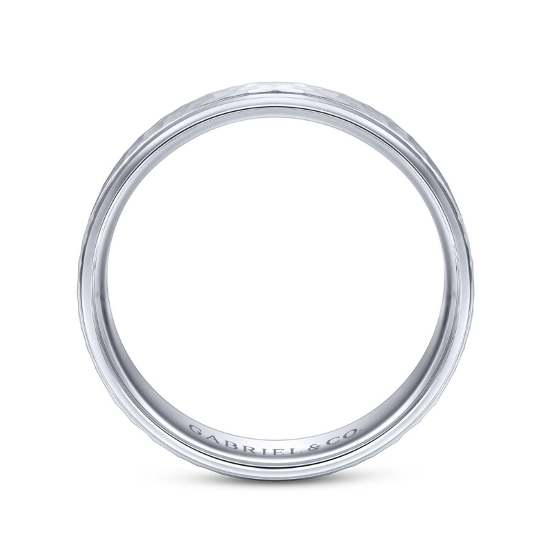 14K White Gold 6mm Hammered Finish Wedding Band
