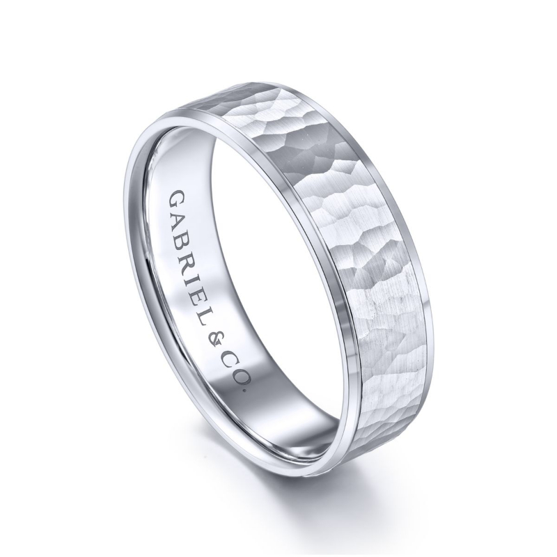 14K White Gold 6mm Hammered Finish Wedding Band