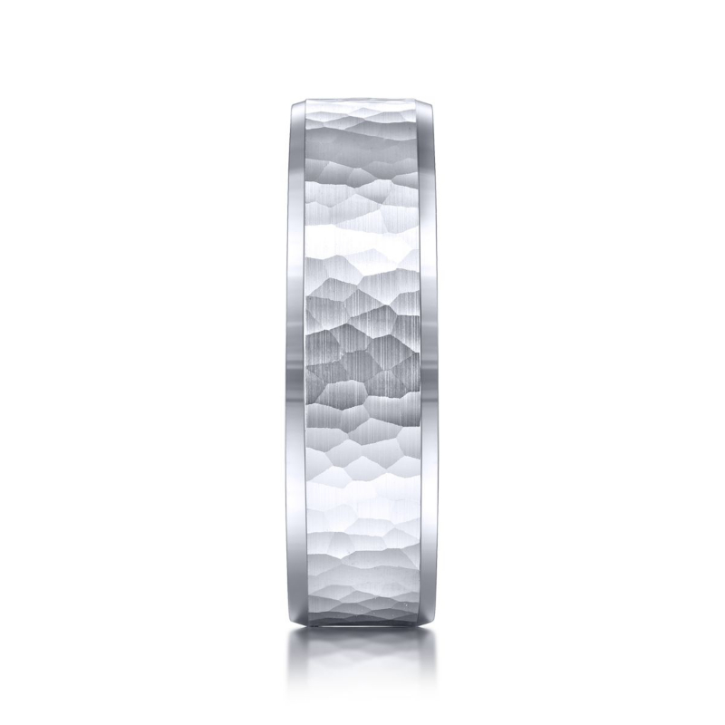 14K White Gold 6mm Hammered Finish Wedding Band