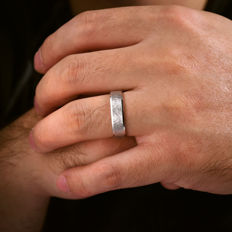 14K White Gold 6mm Hammered Finish Wedding Band