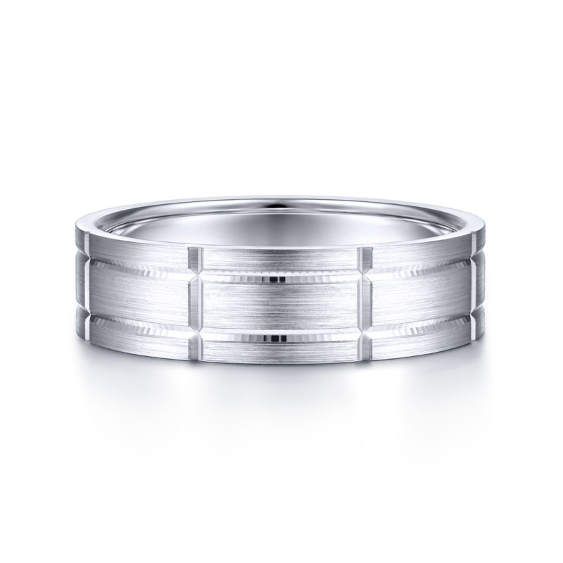 14K White Gold 6mm Carved Channel Wedding Band