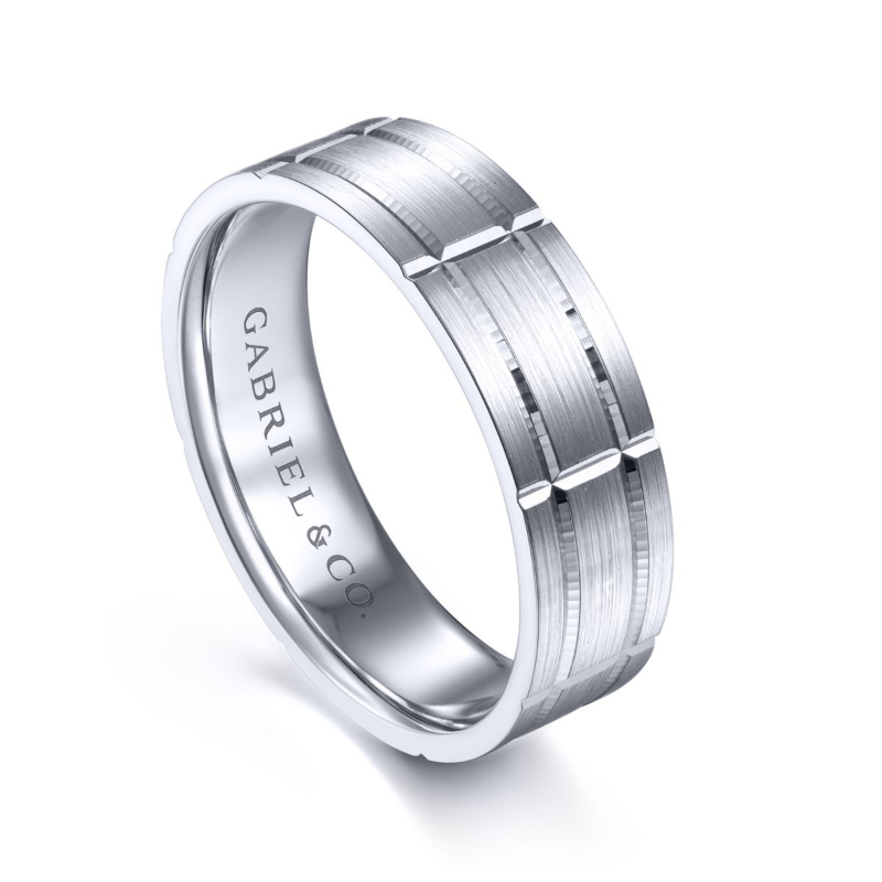 14K White Gold 6mm Carved Channel Wedding Band