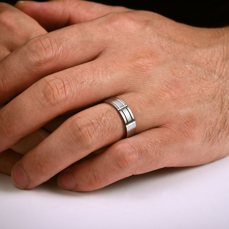 14K White Gold 6mm Carved Channel Wedding Band