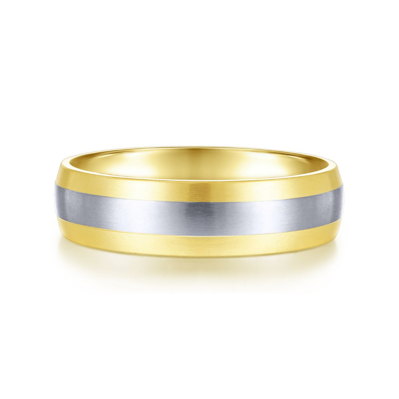 14K Two Tone 6mm Satin Finish Wedding Band