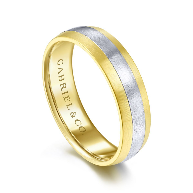 14K Two Tone 6mm Satin Finish Wedding Band