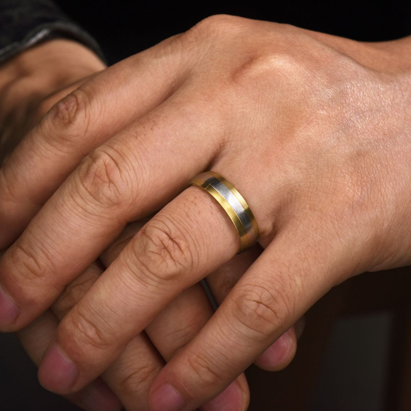 14K Two Tone 6mm Satin Finish Wedding Band