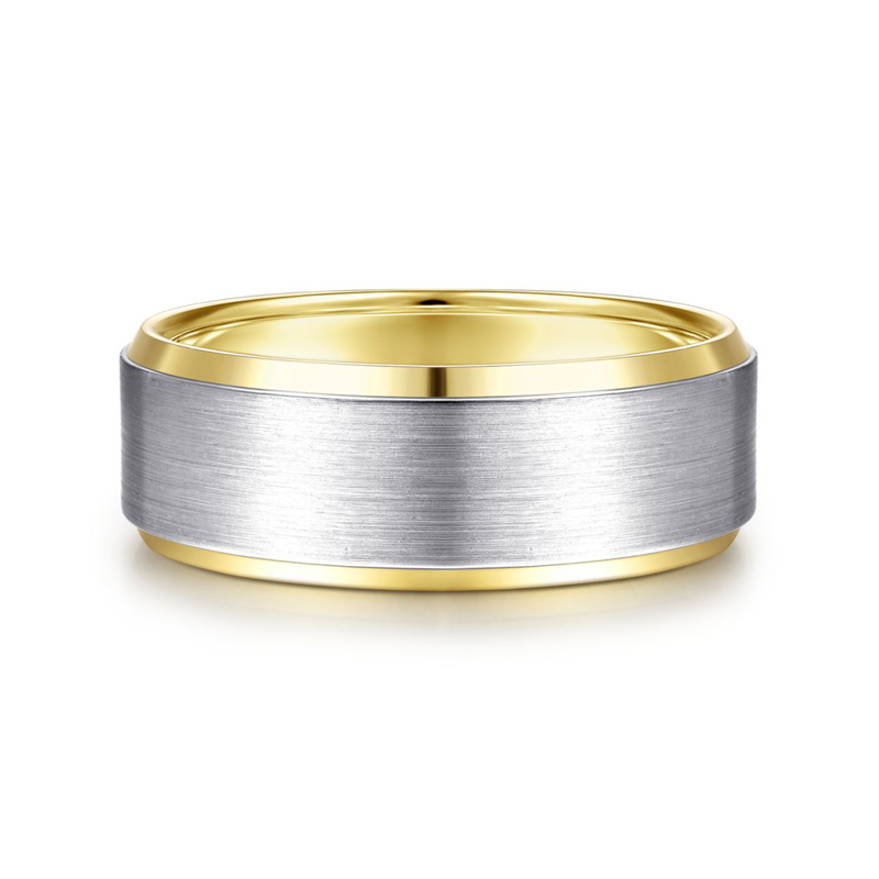 14K White and Yellow Gold 8mm Satin Finish Wedding Band