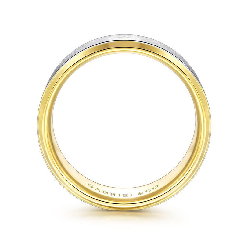 14K White and Yellow Gold 8mm Satin Finish Wedding Band