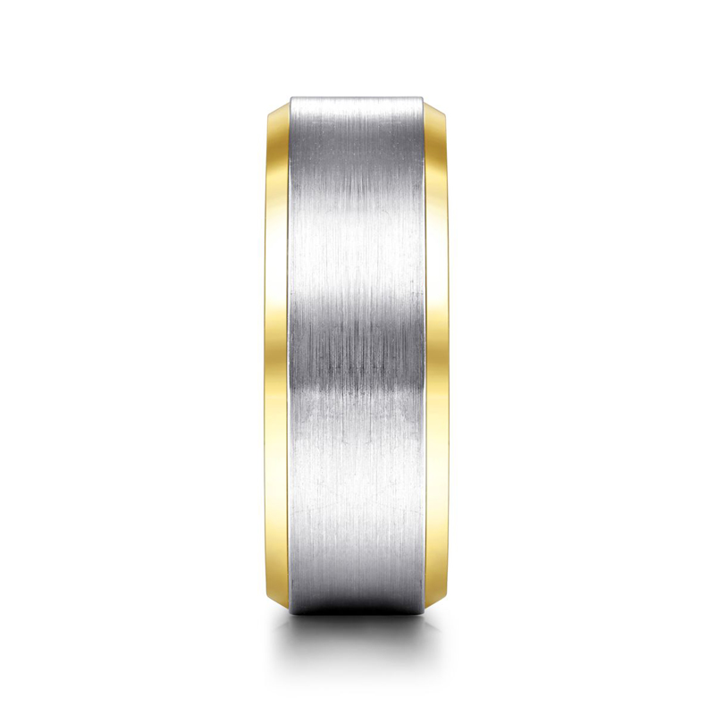 14K White and Yellow Gold 8mm Satin Finish Wedding Band