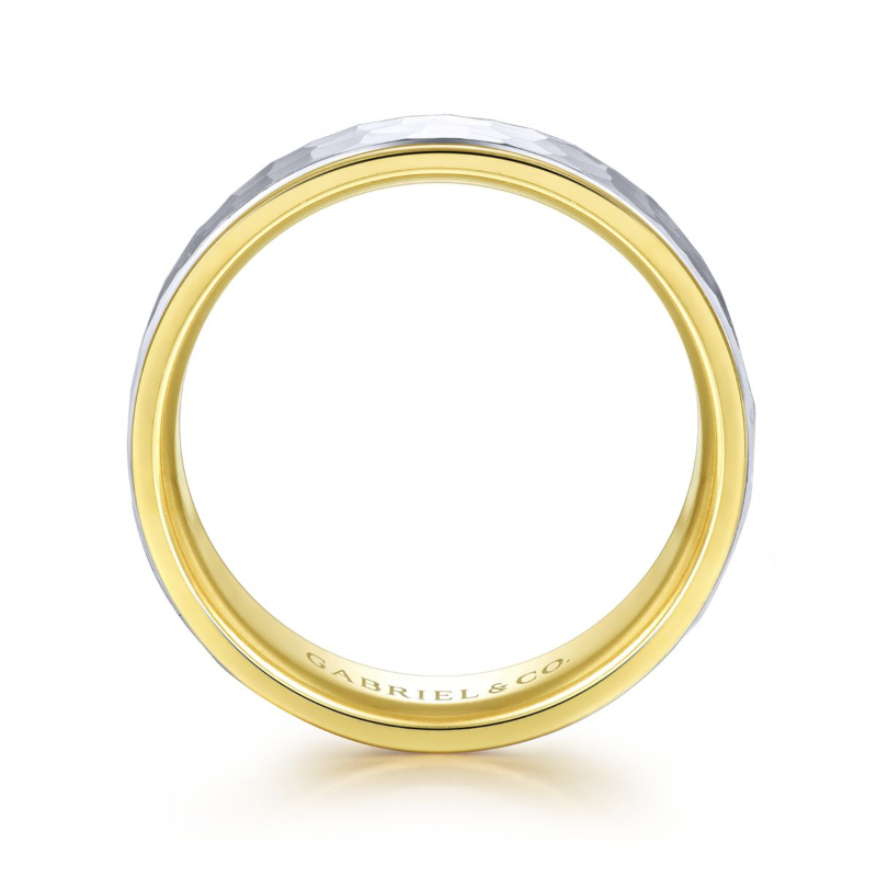 14K Two Tone 8mm Hammered Finish Wedding Band