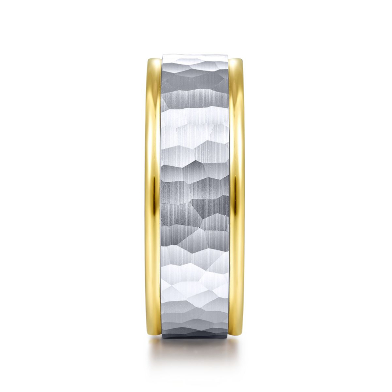14K Two Tone 8mm Hammered Finish Wedding Band