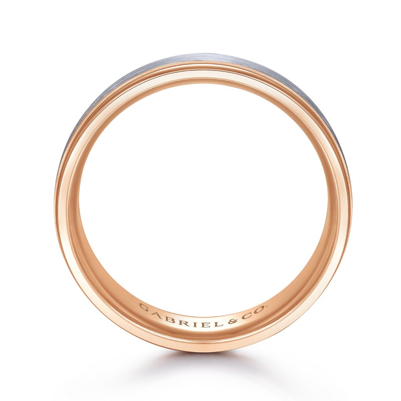 14K White and Rose Gold 7mm Satin Finish Wedding Band