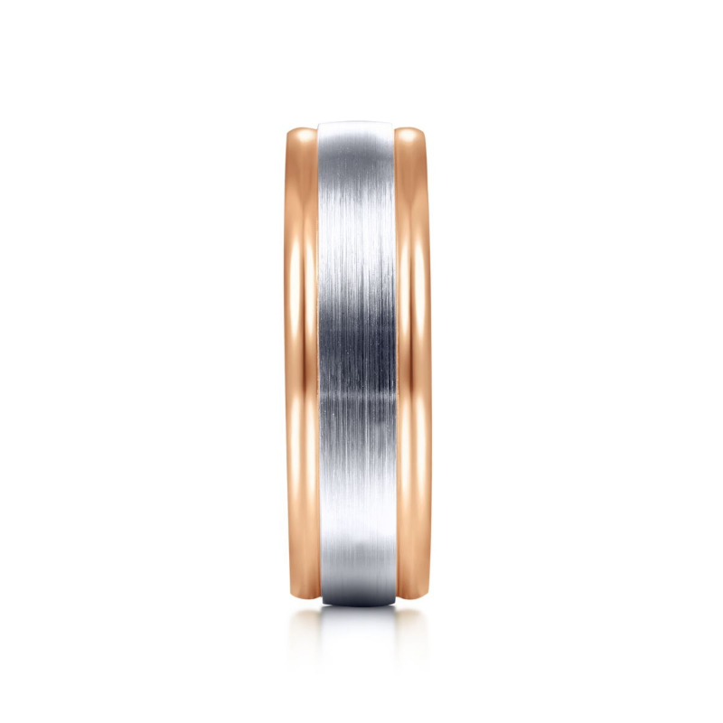 14K White and Rose Gold 7mm Satin Finish Wedding Band