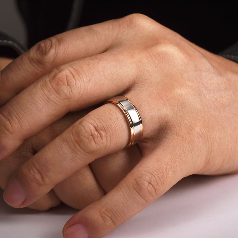 14K White and Rose Gold 7mm Satin Finish Wedding Band
