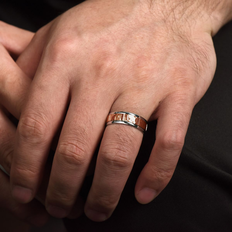 14K White and Rose Gold 7mm Hammered Wedding Band