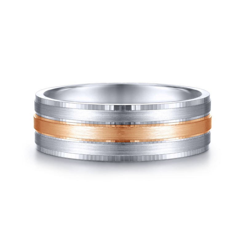 14K White and Rose Gold 7mm 3 Row Satin Wedding Band