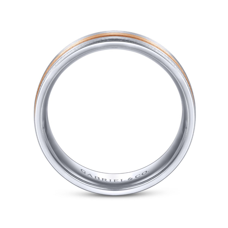 14K White and Rose Gold 7mm 3 Row Satin Wedding Band