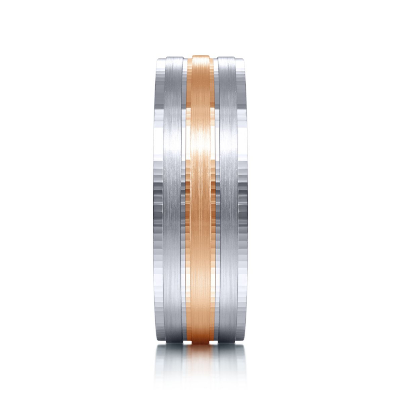 14K White and Rose Gold 7mm 3 Row Satin Wedding Band