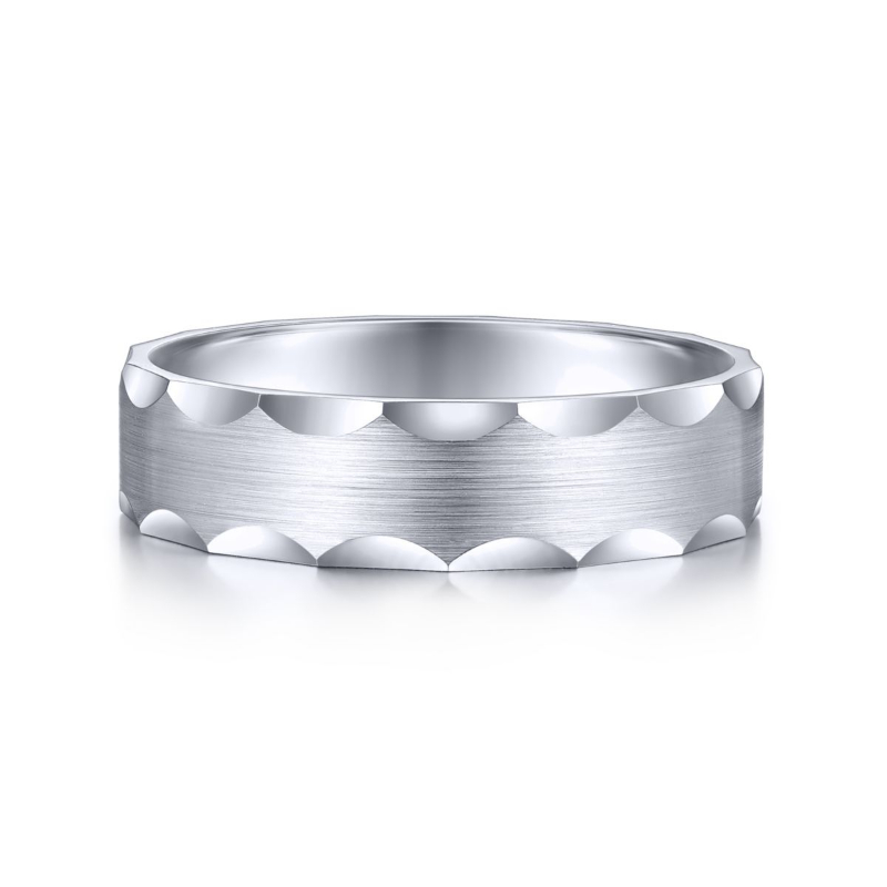 14K White Gold 6mm Curved Groove Edge Wedding Band