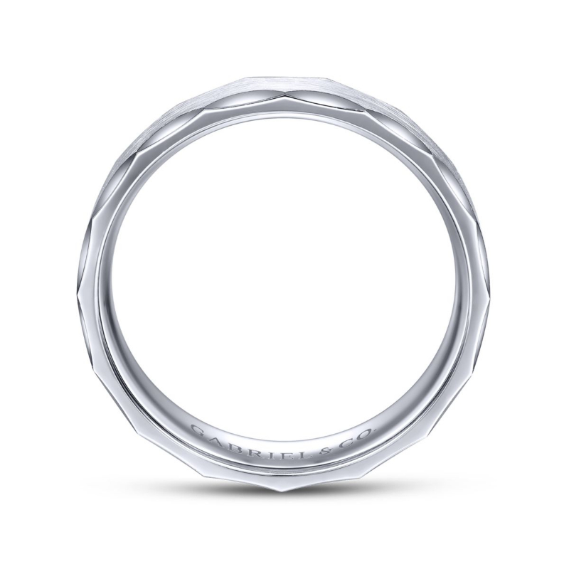 14K White Gold 6mm Curved Groove Edge Wedding Band